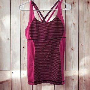 Lululemon Energy Tank Top Crisscross Back Shelf Bra Pink/Purple Striped  Size S